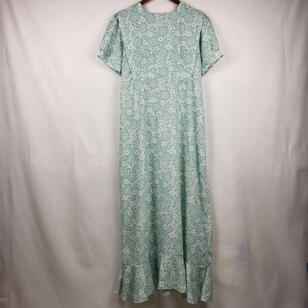 Maxi Floral Green Pattern Tea Dress Women's Size XS